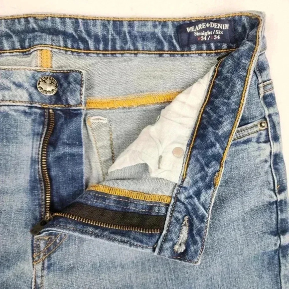 Buffalo David Bitton Mens Jeans Straight Six Stretch Size 34x34 Blue Distressed - Picture 8 of 16